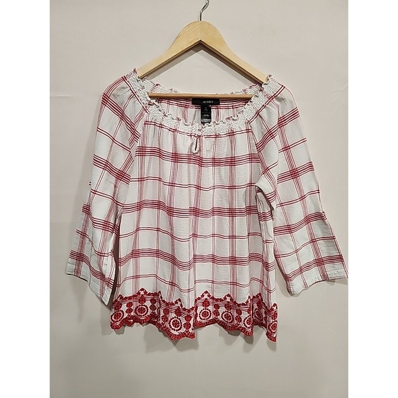 Ali Miles Tops - Ali Miles Tunic Blouse Womens Size M White With Red Stripes, 100% Cotton